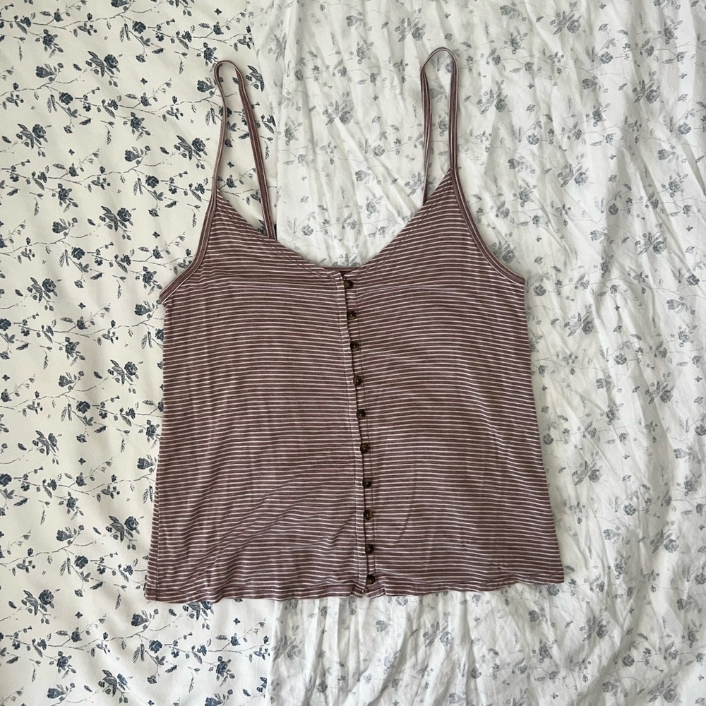 Pink and white pattern button down tank top